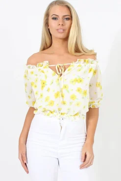 Rebellious Fashion White And Yellow Floral Gypsy Crop Top - Mimi