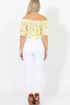 Rebellious Fashion White And Yellow Floral Gypsy Crop Top - Mimi