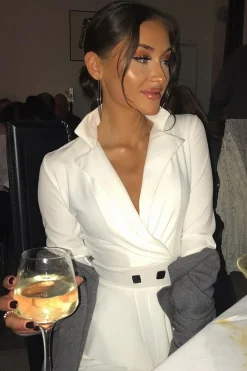 Rebellious Fashion White Asymmetrical Front Detail Fitted Blazer Dress - Audrey