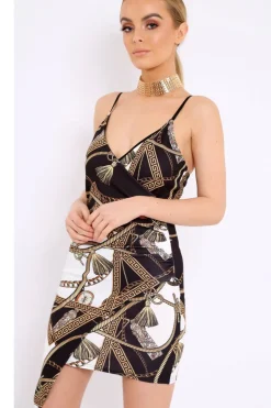 Rebellious Fashion White Asymmetrical Rope Print Dress - Divina