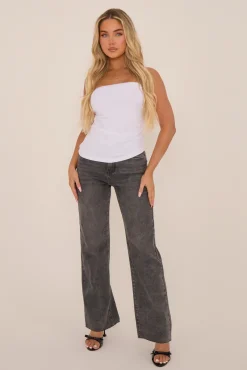 Rebellious Fashion White Asymmetric Bandeau Top - Crystal