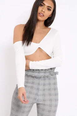 Rebellious Fashion White Asymmetric Crop Top - Nicki