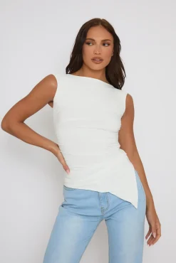 Rebellious Fashion White Asymmetric Ruched Top - Chester