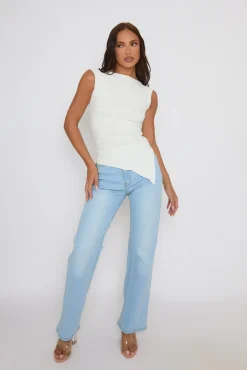 Rebellious Fashion White Asymmetric Ruched Top - Chester