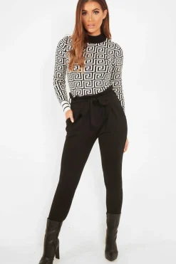 Rebellious Fashion White Aztec Print High Neck Cropped Jumper - Lola