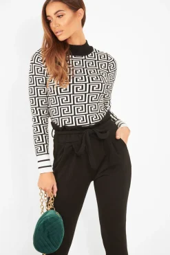 Rebellious Fashion White Aztec Print High Neck Cropped Jumper - Lola