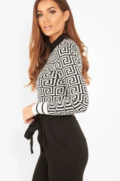 Rebellious Fashion White Aztec Print High Neck Cropped Jumper - Lola