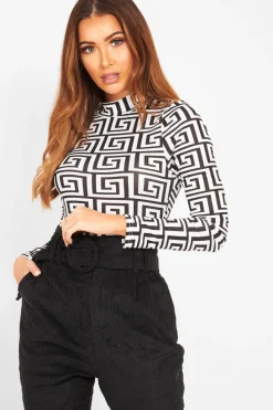Rebellious Fashion White Aztec Print High Neck Long Sleeve Bodysuit - Bellemy