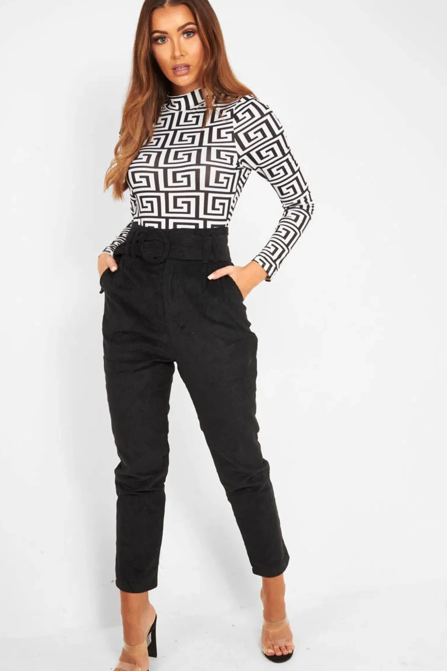 Rebellious Fashion White Aztec Print High Neck Long Sleeve Bodysuit - Bellemy
