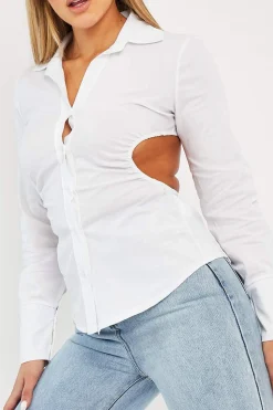 Rebellious Fashion White Backless Cut Out Shirt - Maja