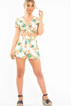 Rebellious Fashion White Banana Crop Top and Short Co-ord - Gabi