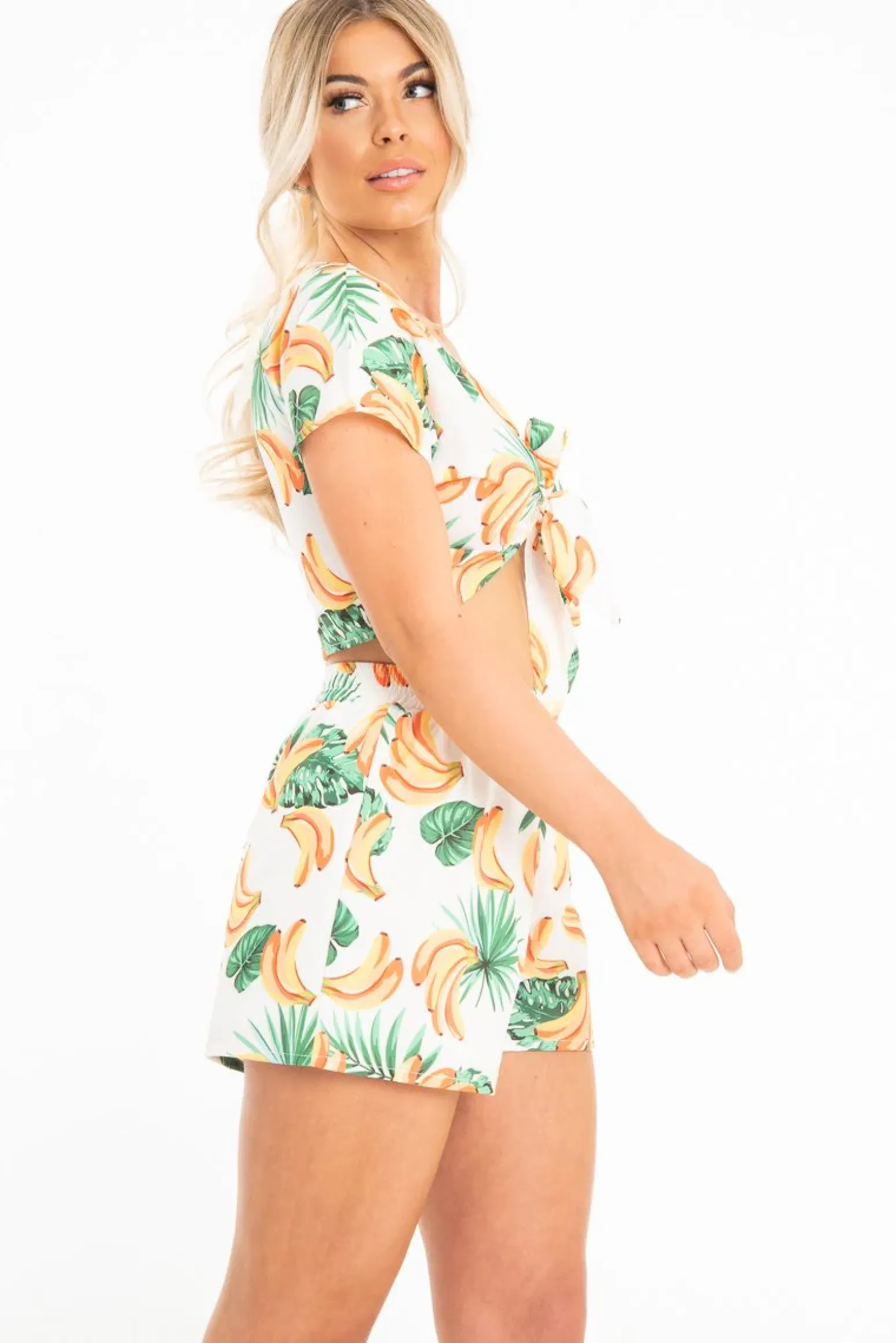 Rebellious Fashion White Banana Crop Top and Short Co-ord - Gabi