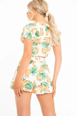 Rebellious Fashion White Banana Crop Top and Short Co-ord - Gabi