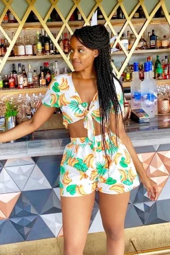 Rebellious Fashion White Banana Crop Top and Short Co-ord - Gabi