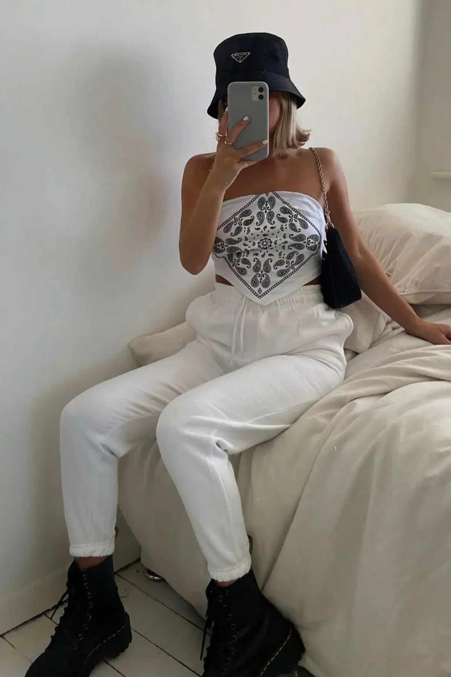 Rebellious Fashion White Bandana Scarf Print Crop Top - Jacquelin