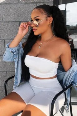 Rebellious Fashion White Bandeau And Cycling Shorts Co-ord - Edrie