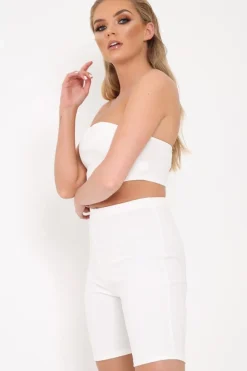 Rebellious Fashion White Bandeau And Cycling Shorts Co-ord - Edrie