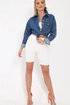Rebellious Fashion White Bandeau And Cycling Shorts Co-ord - Edrie