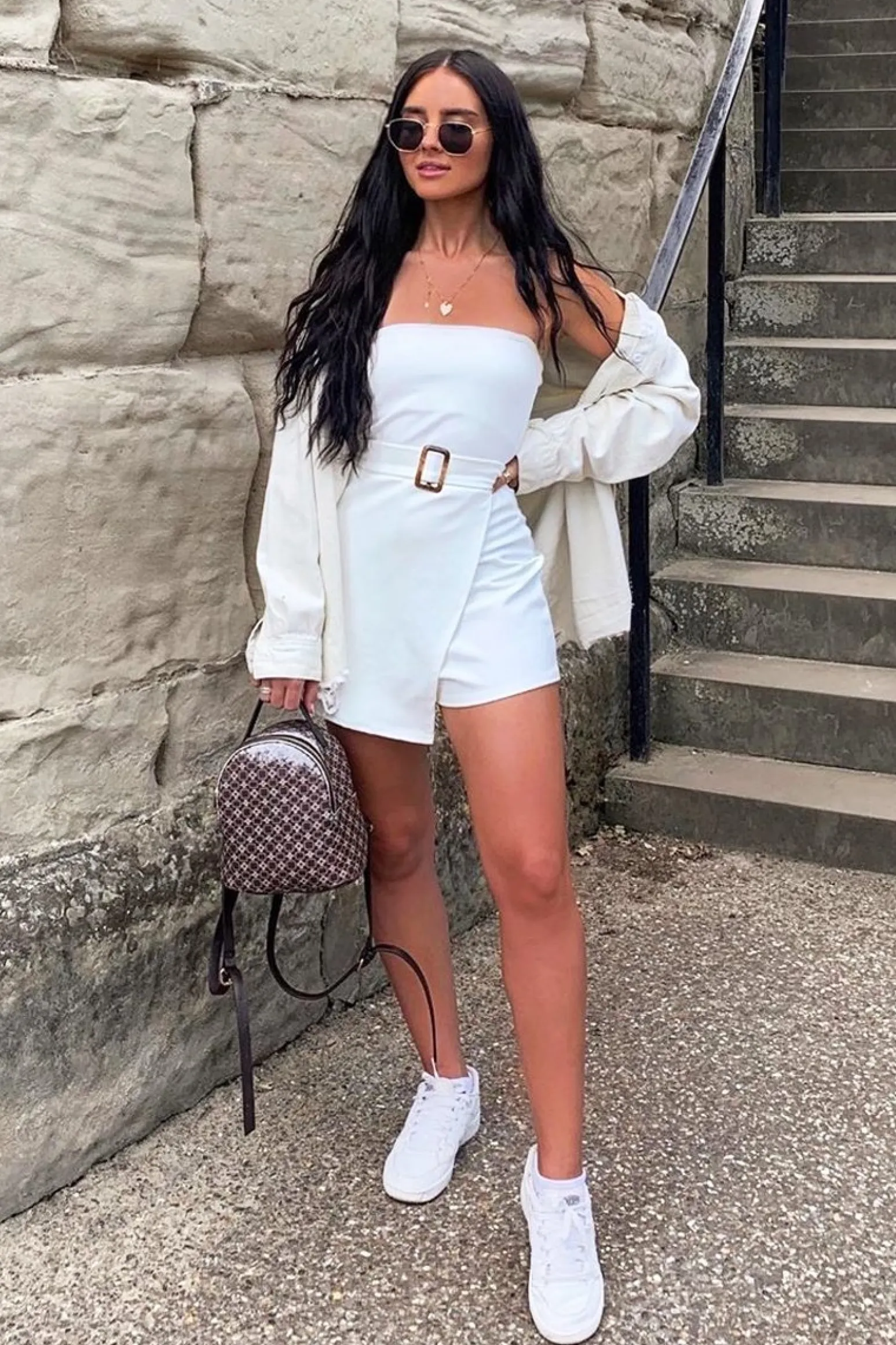 Rebellious Fashion White Bandeau Belted Playsuit - Malie