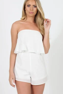 Rebellious Fashion White Bandeau Playsuit - Collette