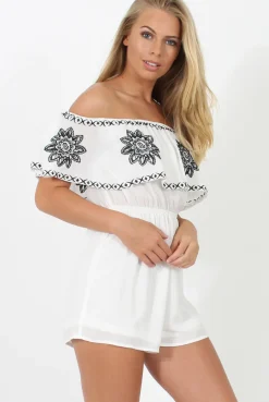 Rebellious Fashion White Bandeau Playsuit With Embroidered Detail- Freye