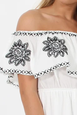 Rebellious Fashion White Bandeau Playsuit With Embroidered Detail- Freye