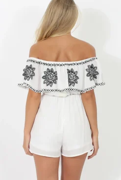 Rebellious Fashion White Bandeau Playsuit With Embroidered Detail- Freye