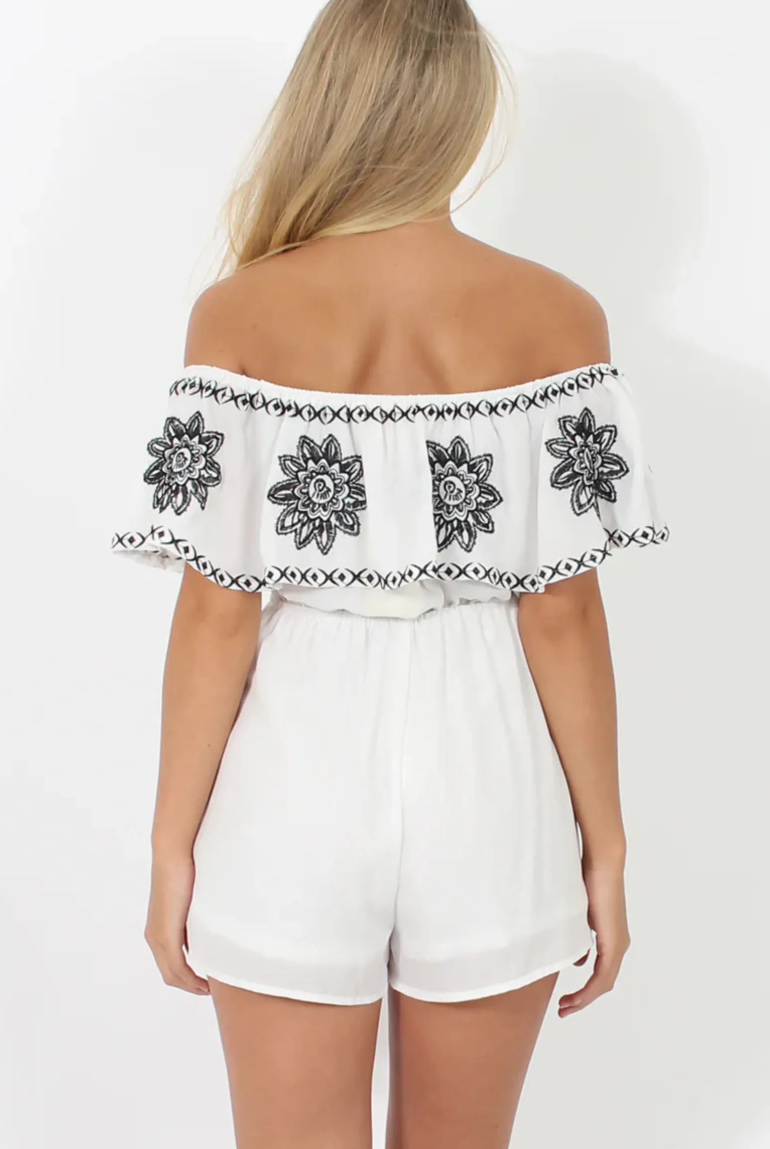 Rebellious Fashion White Bandeau Playsuit With Embroidered Detail- Freye