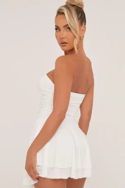 Rebellious Fashion White Bandeau Ruched Skater Mini Dress - Sifan