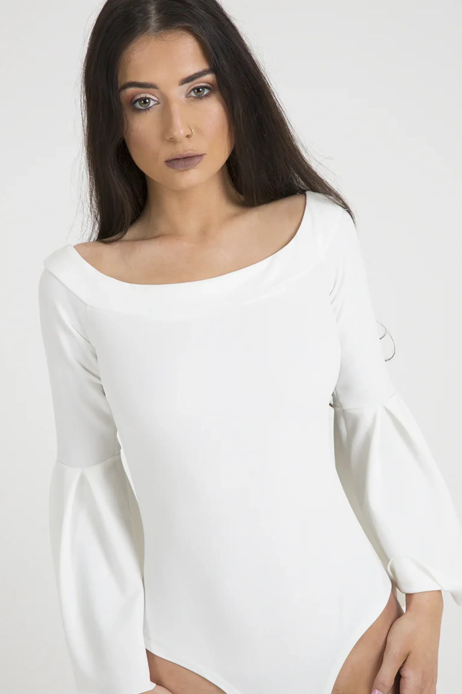 Rebellious Fashion White Bardot Bell Sleeve Bodysuit - Evelyn
