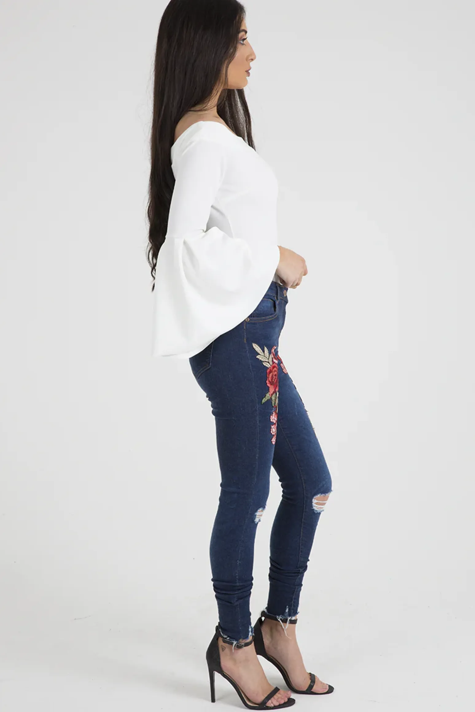 Rebellious Fashion White Bardot Bell Sleeve Bodysuit - Evelyn