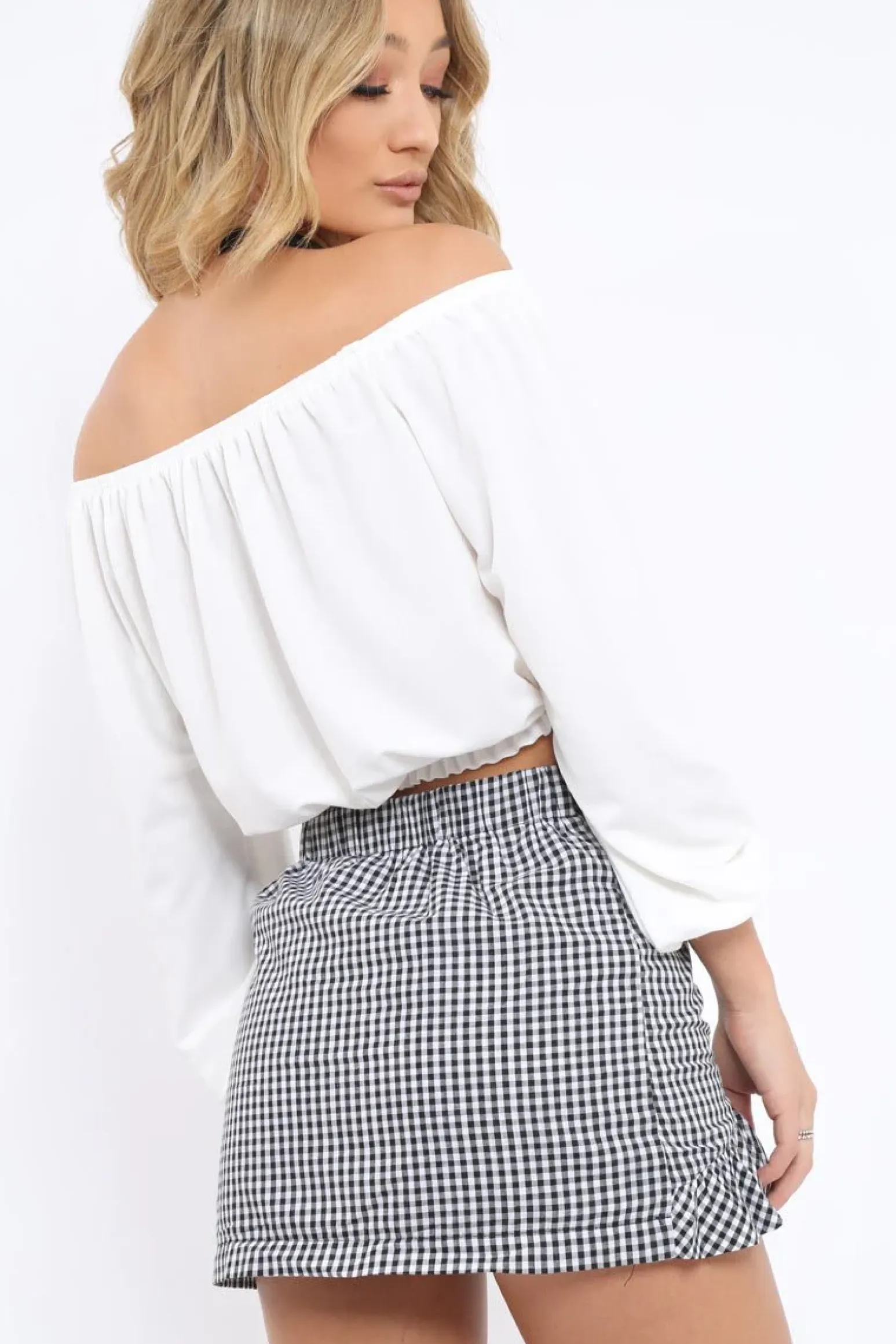 Rebellious Fashion White Bardot Crop Top - Brooke