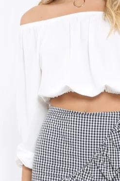 Rebellious Fashion White Bardot Crop Top - Brooke