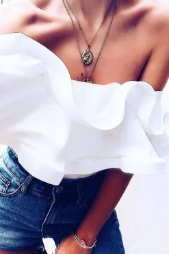 Rebellious Fashion White Bardot Extreme Frill Bodysuit - Diandra