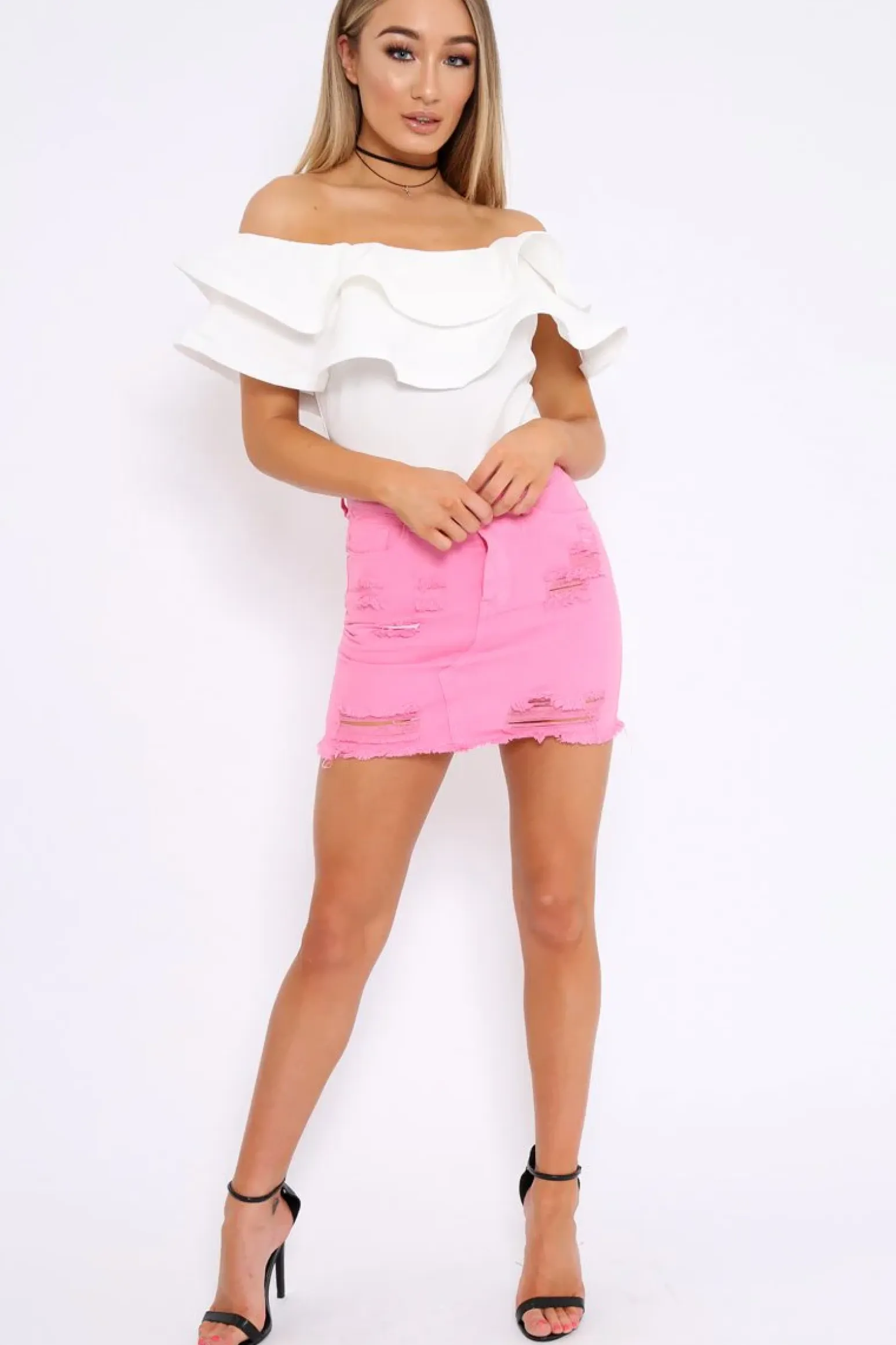 Rebellious Fashion White Bardot Extreme Frill Bodysuit - Diandra