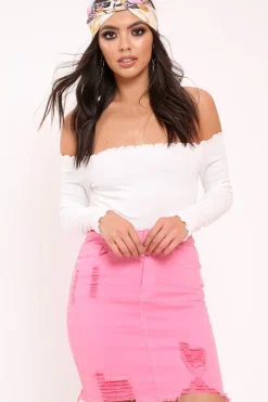 Rebellious Fashion White bardot frill bodysuit - Kari