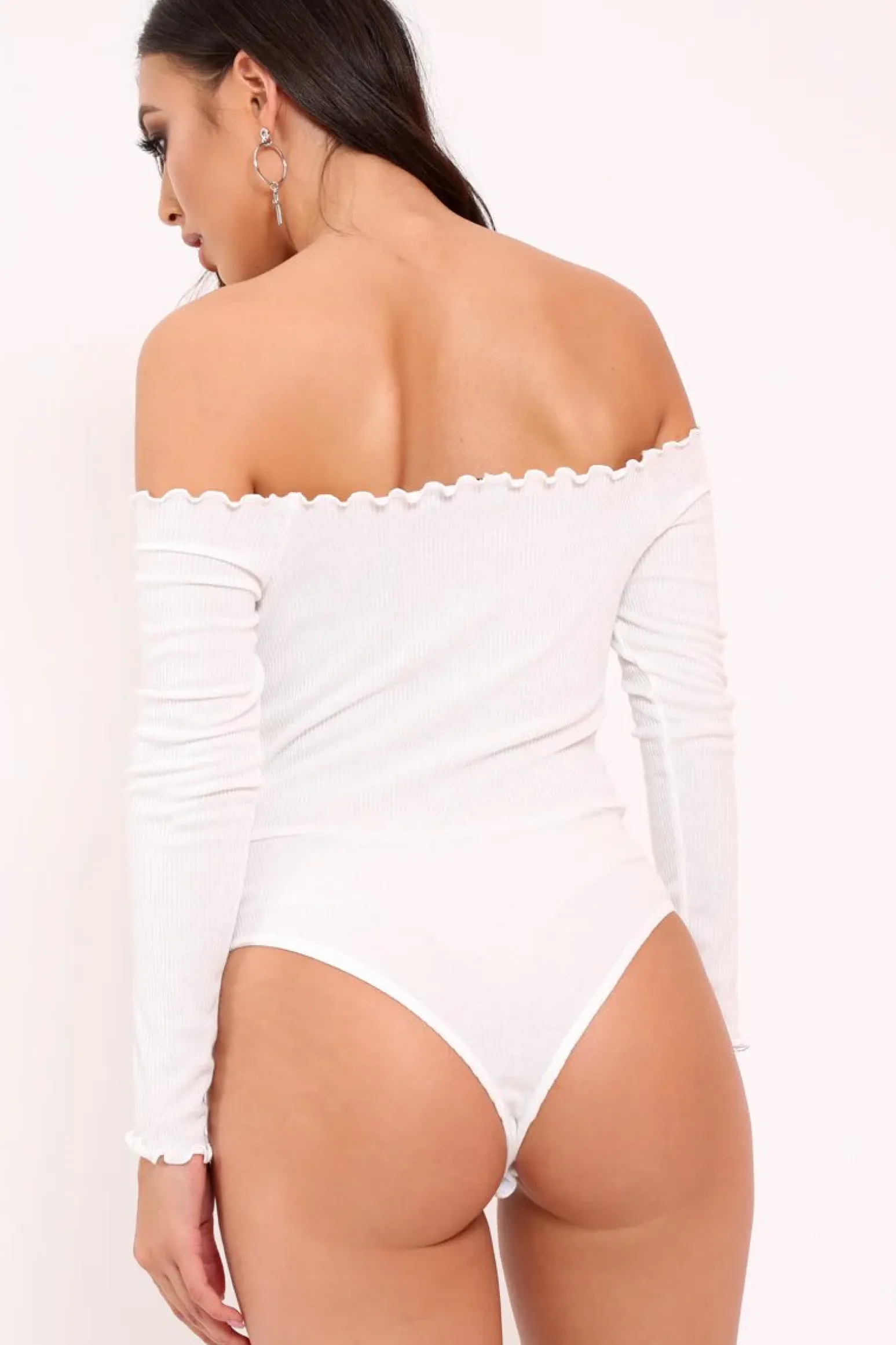 Rebellious Fashion White bardot frill bodysuit - Kari