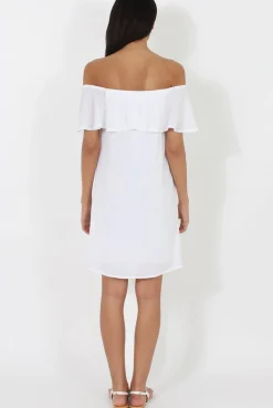 Rebellious Fashion White Bardot Frill Dress - Ophelia