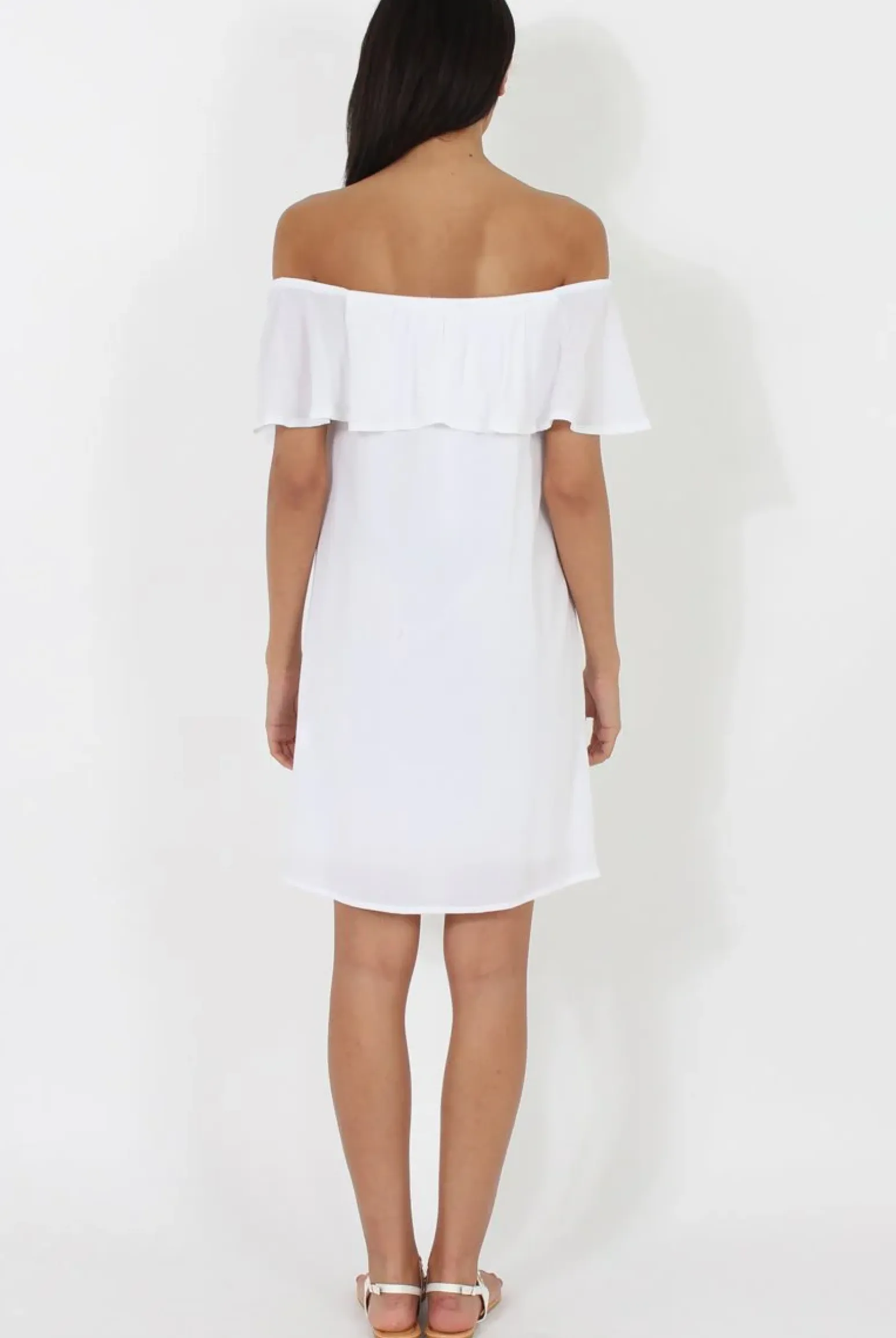 Rebellious Fashion White Bardot Frill Dress - Ophelia