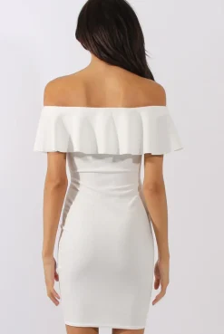 Rebellious Fashion White Bardot Frill Embroidered Dress - Jasmine