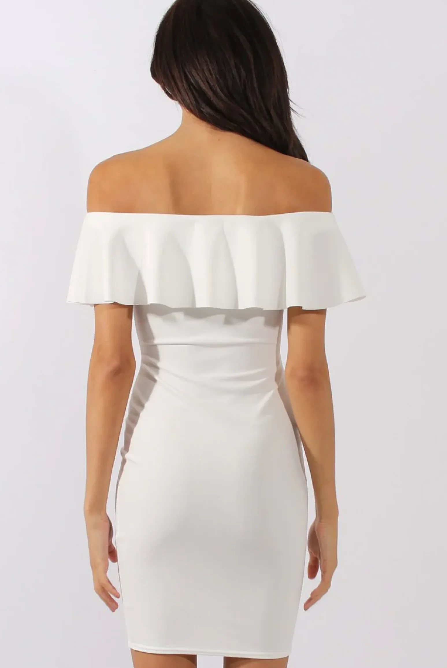 Rebellious Fashion White Bardot Frill Embroidered Dress - Jasmine