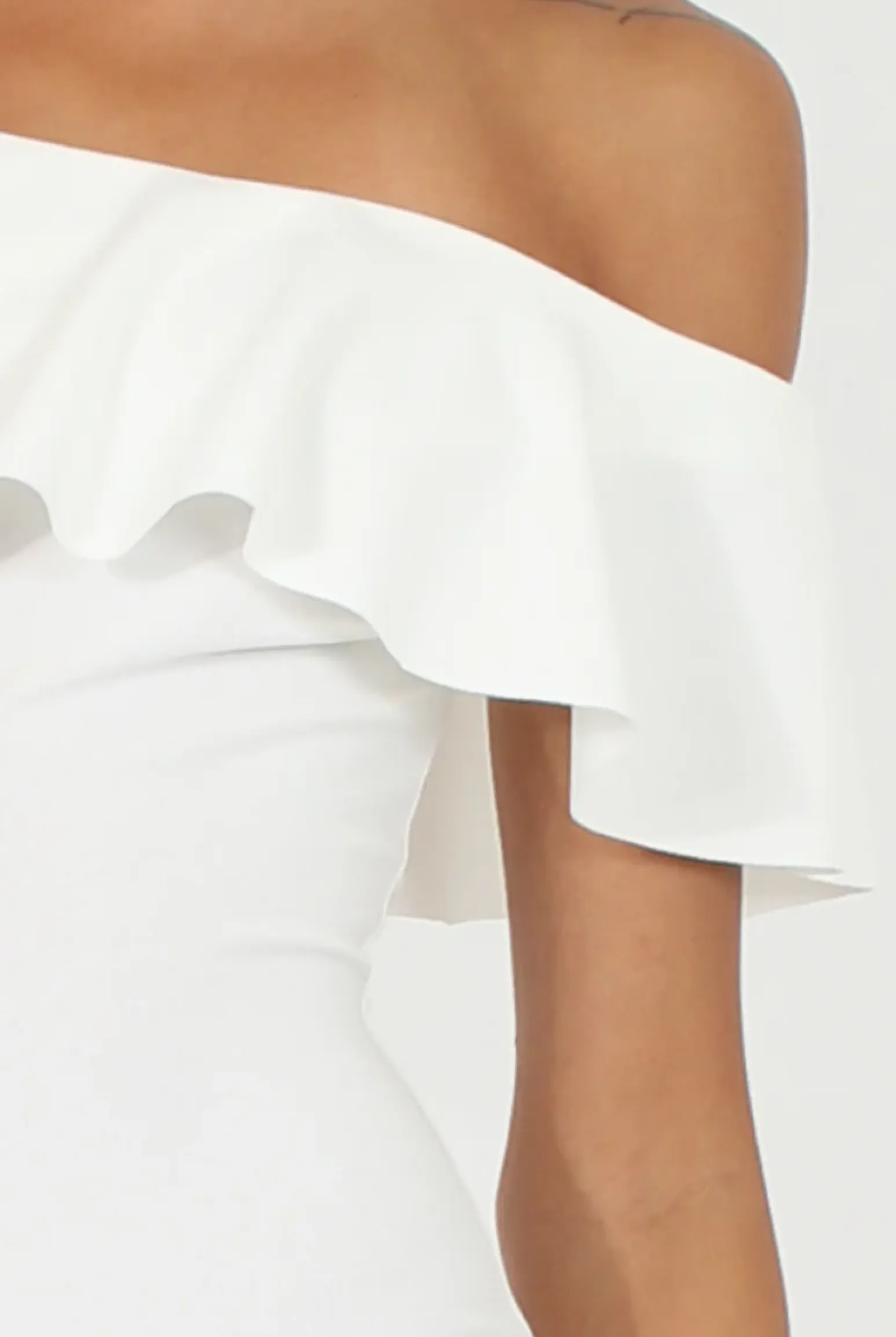 Rebellious Fashion White Bardot Frill Midi Dress - Lily