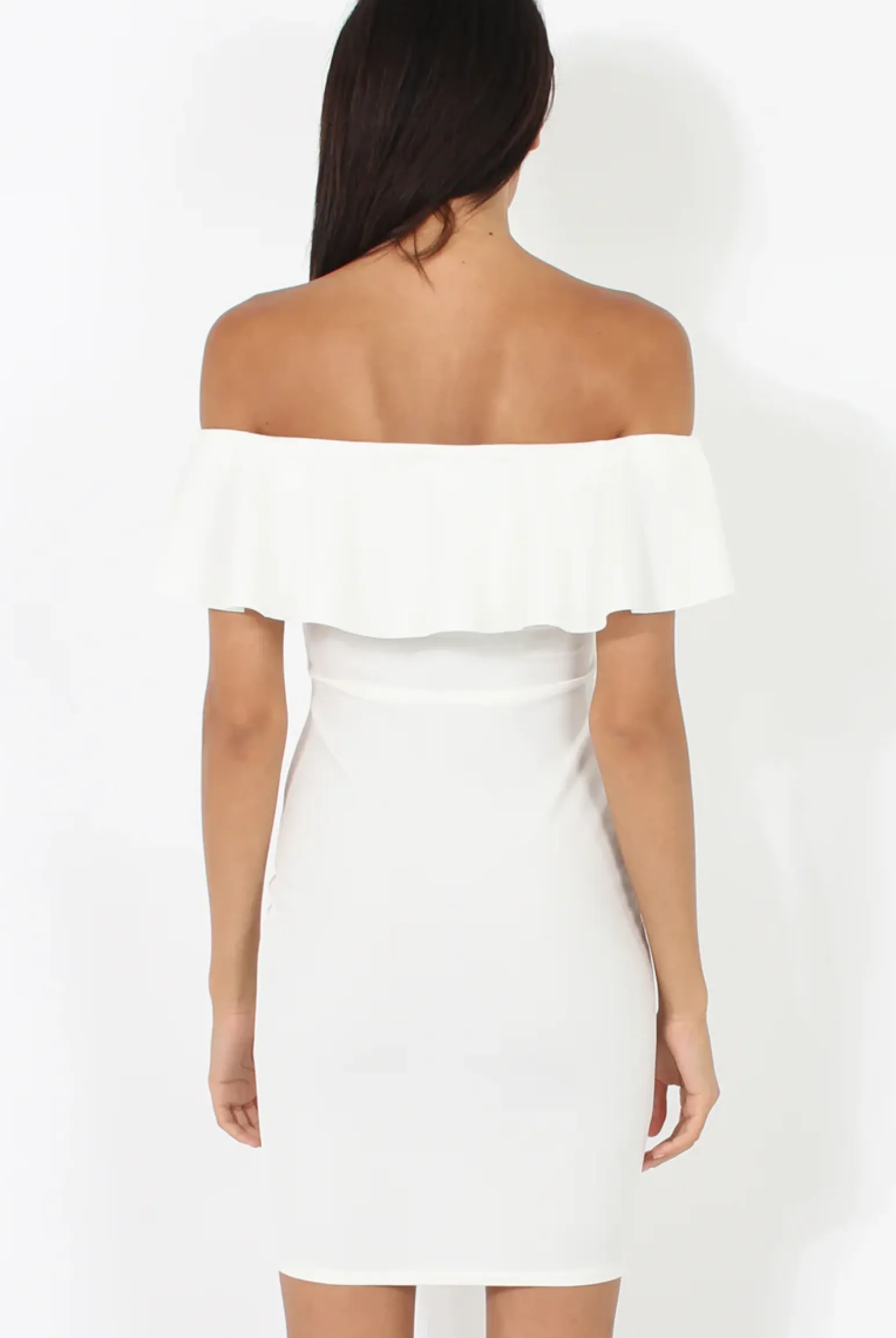 Rebellious Fashion White Bardot Frill Midi Dress - Lily