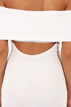 Rebellious Fashion White Bardot Frill Open Back Midi Dress - Trish