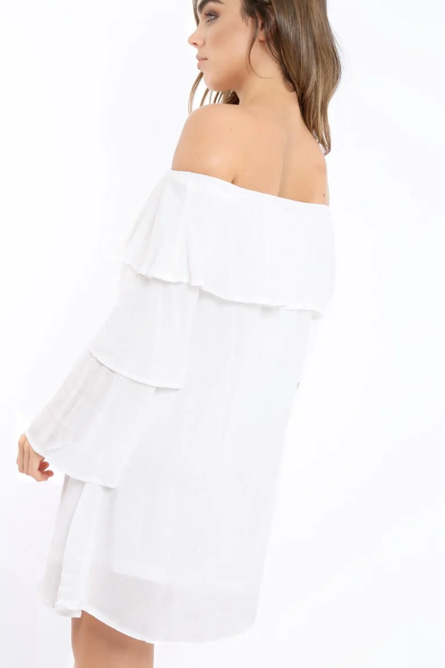 Rebellious Fashion White Bardot Frill Shift Dress - Lucina