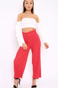 Rebellious Fashion White Bardot Frill Sleeve Crop Top - Nancie