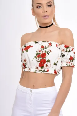 Rebellious Fashion White Bardot Gypsy Crop Top - Valentina