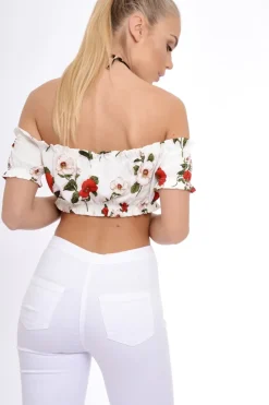 Rebellious Fashion White Bardot Gypsy Crop Top - Valentina