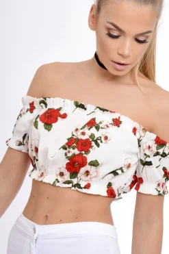 Rebellious Fashion White Bardot Gypsy Crop Top - Valentina