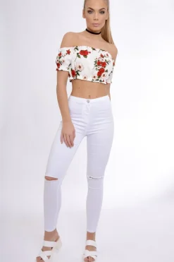 Rebellious Fashion White Bardot Gypsy Crop Top - Valentina